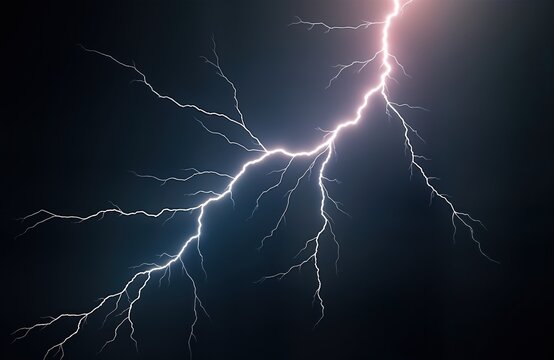 Powerful lightning bolt branches across dark sky. Intense energy, electric flash illuminates night. Dramatic display of nature power. Illustration perfect for wallpaper tech projects emphasizing
