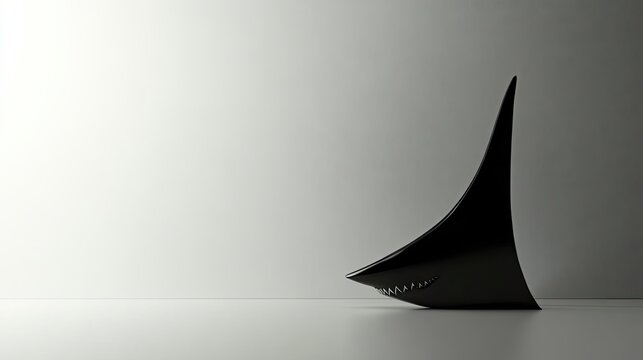 Abstract black shark fin emerging on a white background, symbolizing sharp and daring ideas.