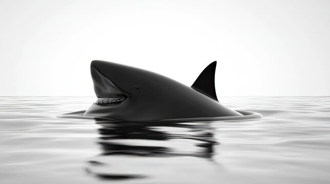 Abstract black shark fin emerging on a white background, symbolizing sharp and daring ideas.