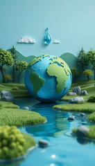Paper art , Ecology and world water day , Saving water and world Environment day, environmental protection and save earth water, 8k unreal engine photorealism, with white tones
