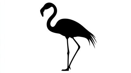Obraz premium Black silhouette of a flamingo standing elegantly on a white background, representing graceful ideas.