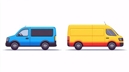 Colorful delivery vans in a flat design showcasing urban transportation options