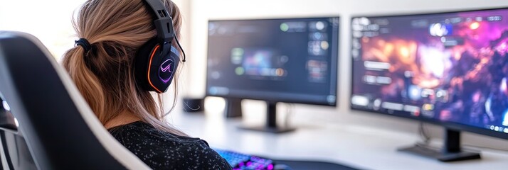 female esports and video gaming concept