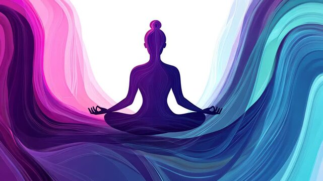Yoga Meditation Silhouette of Woman in Lotus Pose Vector Illustration for Relaxation and Health