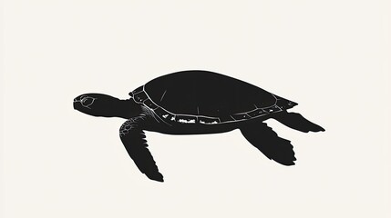 Obraz premium Minimalist black turtle silhouette on a white background, representing steady and enduring ideas.