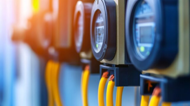 Detailed View of Smart Energy Meters in Laboratory Setting