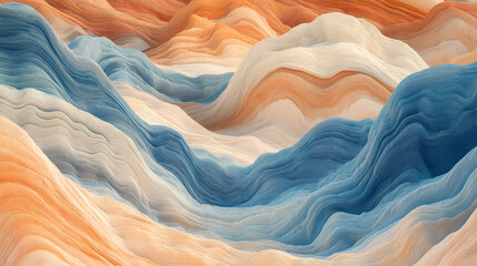 Obraz premium Abstract depiction of undulating terrain with textured orange and blue gradients, resembling sandstone waves. concept for artistic and surreal landscapes. Sandstone. Illustration
