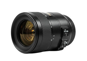 Fototapeta premium DSLR camera lens. Close-up isolated on transparent background, png.