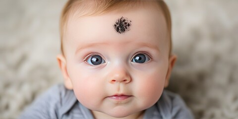 Ash Wednesday concept - baby with ash thumbprint on forehead 