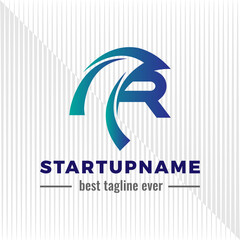 Modern wave logo design combined with initial letter R