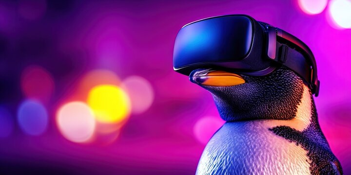 penguin wearing virtual reality headset 