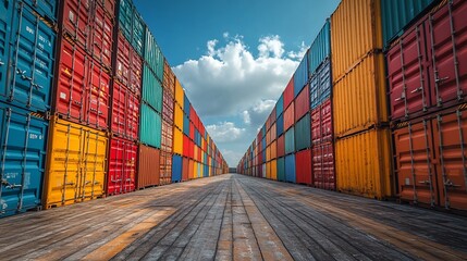 Fototapeta premium Vibrant Cargo Containers at a Port: A Colorful Panorama of Global Trade