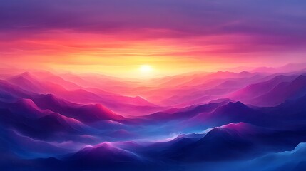 Fototapeta premium Vibrant Sunset Over Rolling Purple Mountains