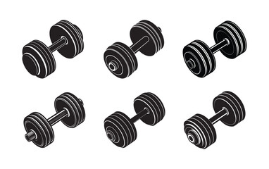 set of dumbbell silhouette, black and white silhouette, vector and illustration