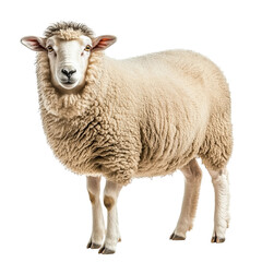 Fototapeta premium sheep with hair on its head A full body shot isolated on white background