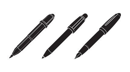 set of pen silhouette, black and white silhouette, vector and illustration