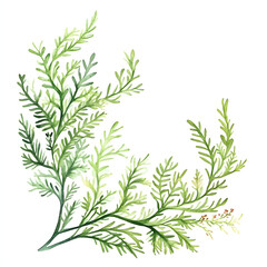 Naklejka premium Frame of Asparagus Fern Leaf Corner frame of watercolor, with minimal details and a simple illustration. Floristic design elements for floristics, Greeting card, Floral print.