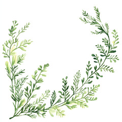 Obraz premium Frame of Asparagus Fern Leaf Corner frame of watercolor, with minimal details and a simple illustration. Floristic design elements for floristics, Greeting card, Floral print.