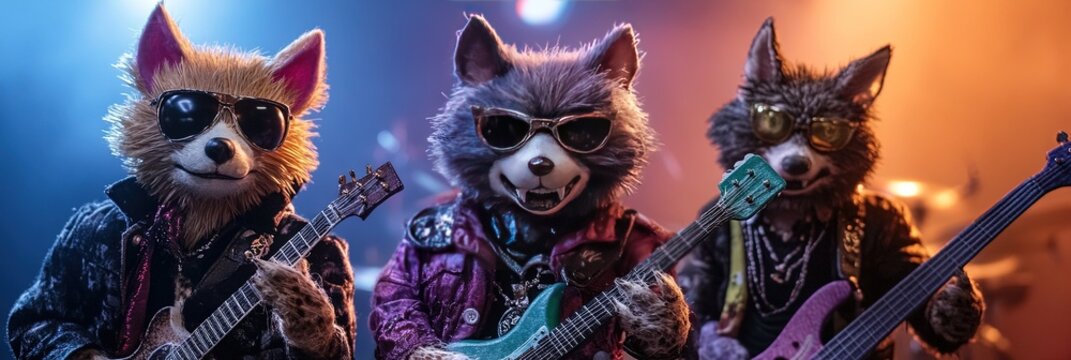 mechanical animatronic band with anthropomorphic animal character