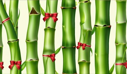 Obraz premium A dense grove of tall, slender bamboo stalks bathed in warm sunlight, creating a serene and tranquil scene.