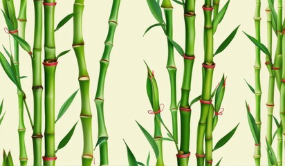 A dense grove of tall, slender bamboo stalks bathed in warm sunlight, creating a serene and tranquil scene.