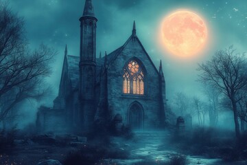 Gothic Chapel Under a Blood Moon