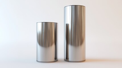 Two metallic cylinders, one smaller than the other, on a white background.