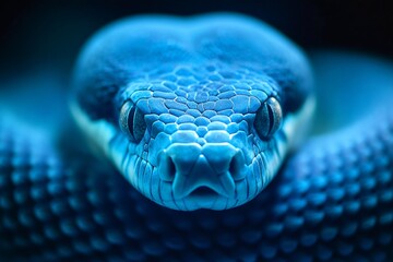 Fototapeta premium Striking blue snake gazing with intense eyes in close-up