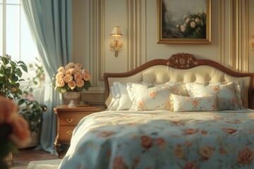 Luxurious Bedroom Interior with Floral Bedding