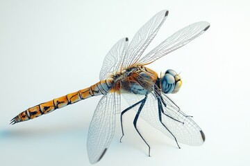 Dragonfly standing on a white surface showing its wings