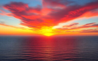 Obraz premium Fiery sunset over calm ocean. (1)