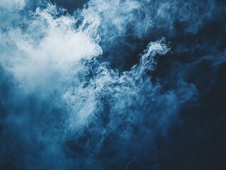 ethereal swirls of blue and white smoke in a dark atmosphere, perfect for mystical and dreamy design backgrounds or overlays