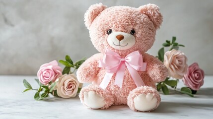 Adorable Pink Teddy Bear with Roses: A Symbol of Love and Affection