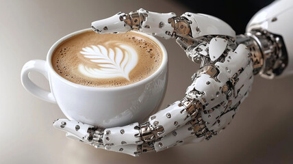 Humanoid robot serves expertly crafted coffee with artistic flair