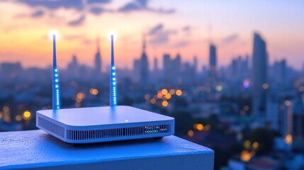 Cityscape Sunset with Wifi Router