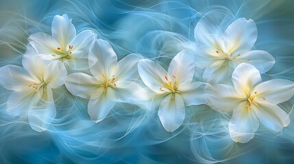 Fototapeta premium White lilies in swirling blue smoke.