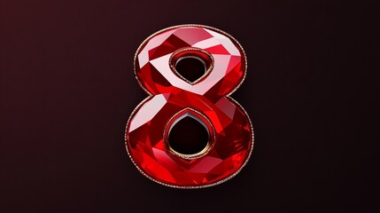 Fototapeta premium A dazzling ruby number eight, sparkling against a deep red background. Luxury and elegance personified.