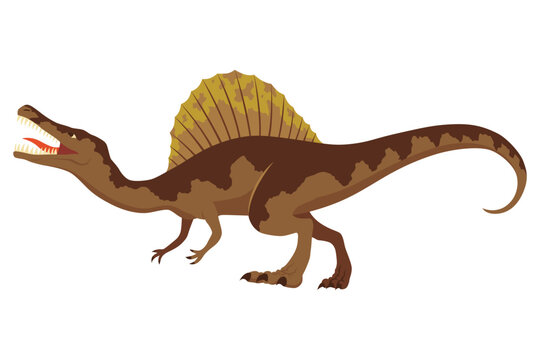 brown spinosaurus dinosaur, open mouth, white background clip art preview