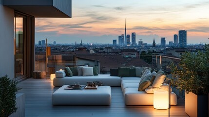 Obraz premium Milan rooftop sunset luxury apartment terrace furniture