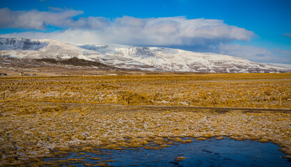 Unusual Grass valleys in February in Iceland