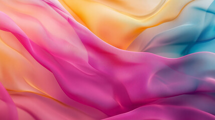 Fototapeta premium Abstract Fabric Waves: A symphony of color dances across a soft, flowing fabric, creating an ethereal and abstract design. The delicate hues of pink, yellow, blue.