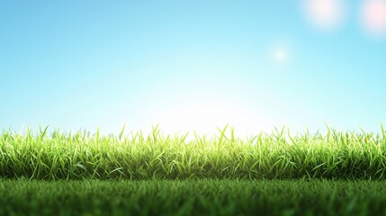 Fototapeta premium Vibrant Green Grass Meadow under Sunny Blue Sky