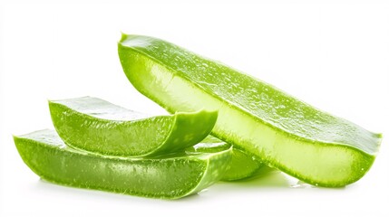 Fresh green aloe vera leaves with a glossy texture, showcasing their juicy interior.