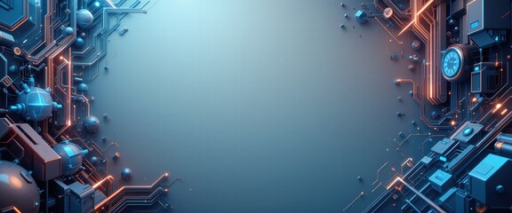 Futuristic digital interface with glowing circuits and sleek technology in a dark environment