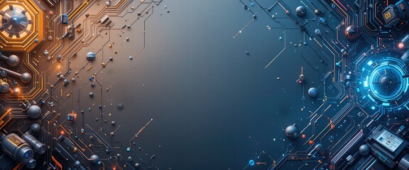 Futuristic digital interface with glowing circuits and sleek technology in a dark environment