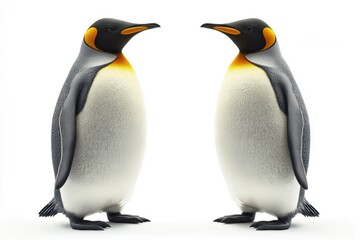 Fototapeta premium Two King Penguins Facing Each Other on White Background