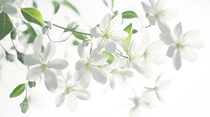 Fototapeta premium Delicate white flowers bloom gracefully against a soft, light background.