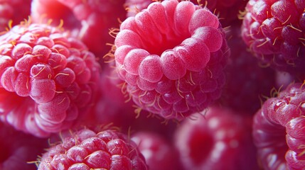 Close-up of vibrant red raspberries showcasing their intricate textures and natural beauty.