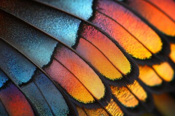 Macro shot of colorful butterfly wing with vibrant details
