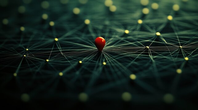 Red pin centrally located on complex network.